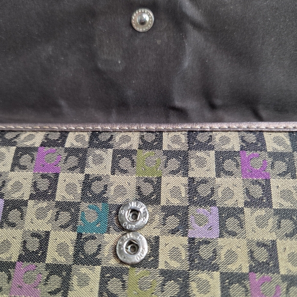 Liz Claiborne Brown Monogram Wristlet with Green and Pink Accents - Picture 9 of 13